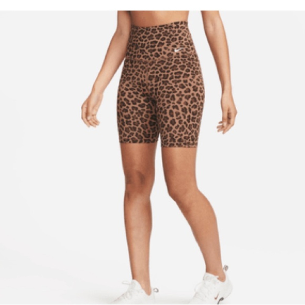 Nike Women's Leopard Print Bike Shorts - Brown and White
